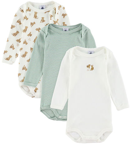 Petit Bateau Bodysuit l/s - 3-Pack - White/Green