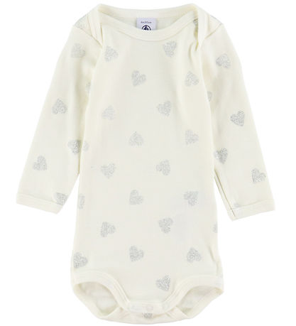 Petit Bateau Romper l/s - 3-pack - Wit m. Goud/Zilver