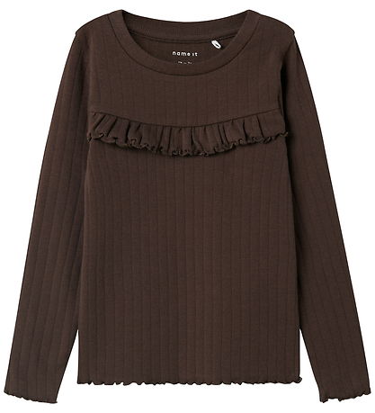 Name It Blússa - Rib - NmfLalla - Seal Brown M. Mynsturprjón