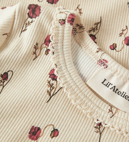 Lil' Atelier Bluse - Rib - NmfLavo - Turteltaube m. Blumen