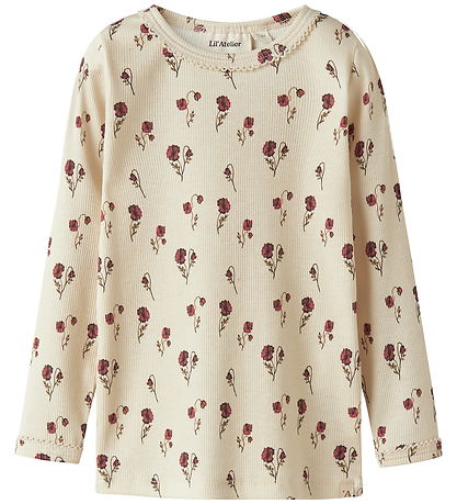 Lil' Atelier Bluse - Rib - NmfLavo - Turteltaube m. Blumen