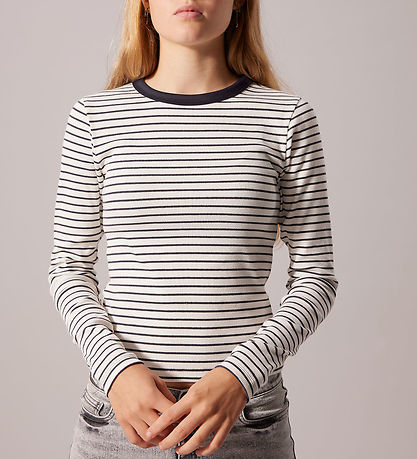 LMTD Blússa - Rib - Noos - NlfHinaja - Dark Grey Melange/White S
