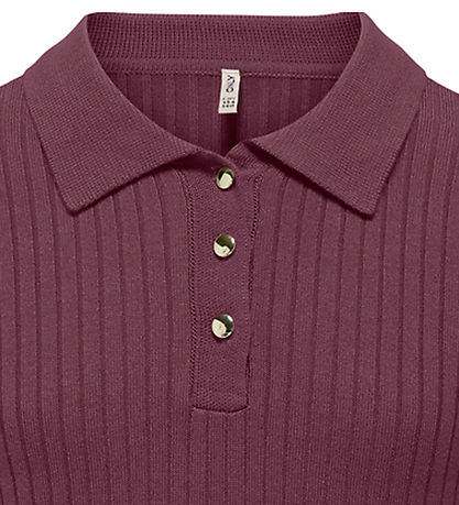 Kids Only Polo - Rib - Knitted - KogMila - Mauve Wine/Gold Butto