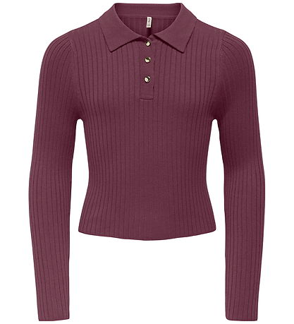Kids Only Polo - Rib - Knitted - KogMila - Mauve Wine/Gold Butto