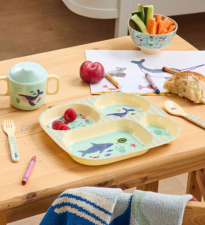 Rice Dinner Set - Melamine - 4 Parts - Ocean Print - Blue