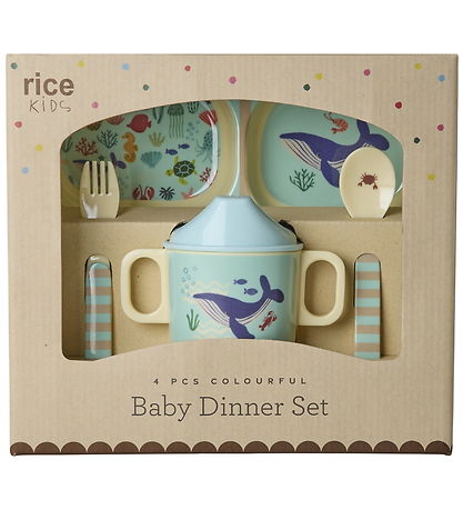 Rice Dinner Set - Melamine - 4 Parts - Ocean Print - Blue