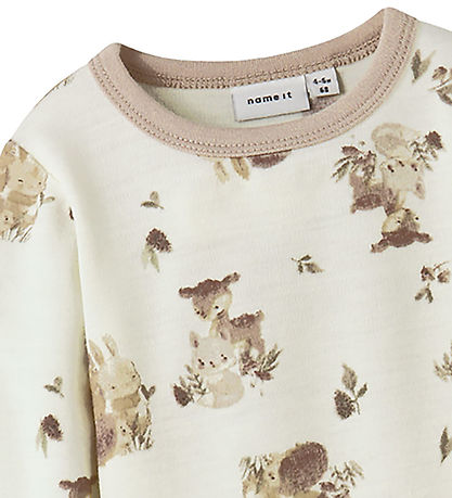 Name It Bodysuit l/s - Wool - NbnWillu - Snow White/Forest Anima