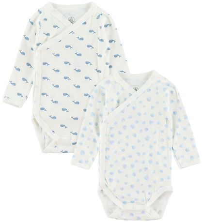 Petit Bateau Wrap samfella l/e - 5 Pakki - Hvítur/Blátt M. Hvalu