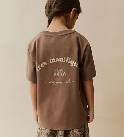 Sofie Schnoor T-shirt - Ash task - Brown w. Croissant