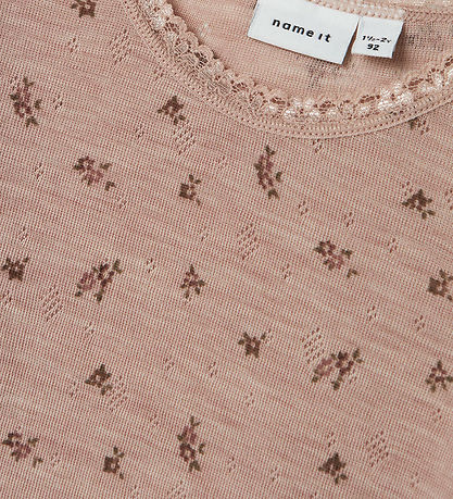 Name It Bodysuit l/s - Wool - NmfWang - Shadow Gray/Small flower