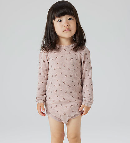 Name It Bodysuit l/s - Wool - NmfWang - Shadow Gray/Small flower