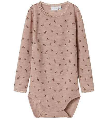 Name It Bodysuit l/s - Wool - NmfWang - Shadow Gray/Small flower