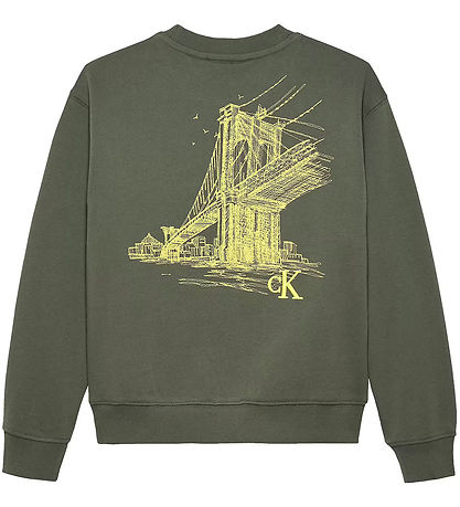 Calvin Klein Sweatshirt - Relaxed Back Print - Thyme Green w. Gu