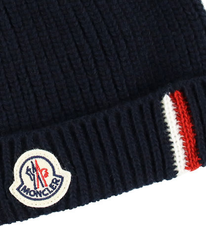Moncler Beanie - Wool - Navy w. Logo Stripe