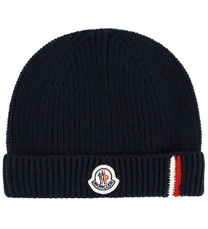 Moncler Beanie - Wool - Navy w. Logo Stripe
