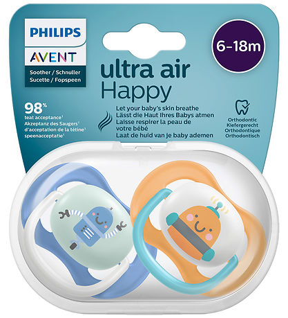 Philips Avent Schnuller - 2er-Pack - Ultra Air - Blau/Orange m. 