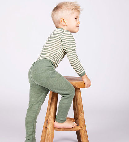 Engel Bodysuit l/s - Wool - Sage Green Melange/Natural