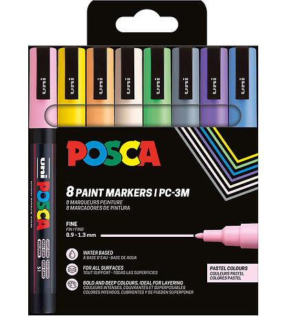 Posca Tússlitir - PC-3M - 8 Stk. - Pastel Litir