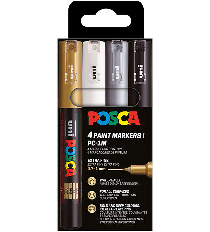 Posca Tússlitir - PC-1m - 4 Stk. - Gull/Hvítt/Silfur/Svart