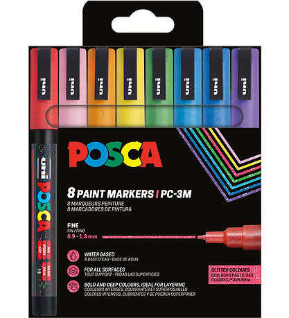 Posca Markers - PC-3M - 8 pcs - Multicolour w. Glitter