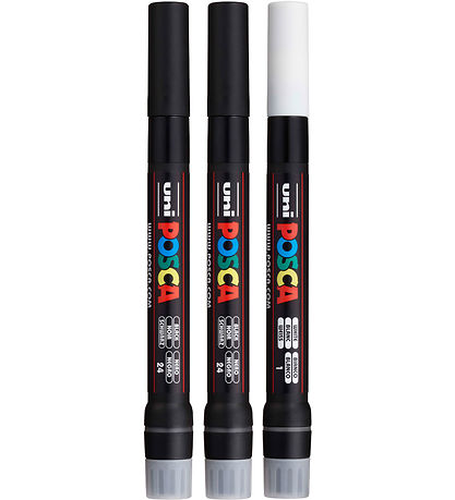 Posca Markers w. Brush tip - PCF-350 - 3 pcs - White/Black