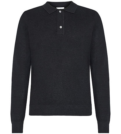 Grunt Blússa - Polo Prjónað - GrHam - Black Melange
