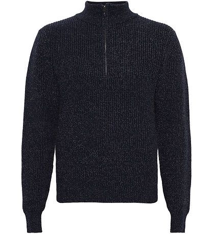 Grunt Bluse - Halbreißverschluss - Strick - GrTone - Navy Melang