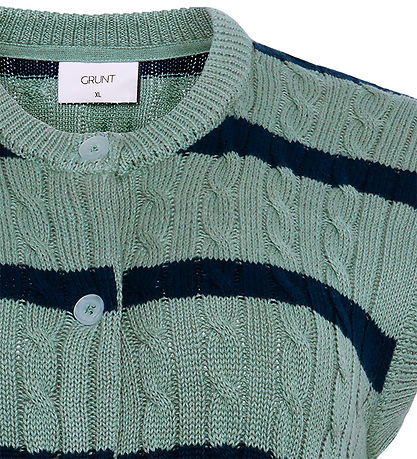 Grunt Väst - Stickad - GrLine - Dust Green/Marinblå