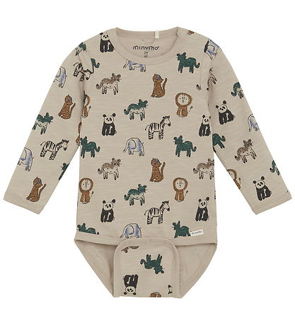 Minymo Bodysuit l/s - AOP - Oxford Tan