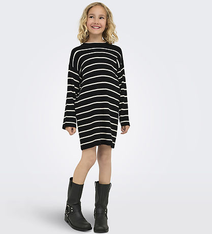 Kids Only Kjóll - Prjónað - Rib - KogIbi - Black/Hvítkappi Grey