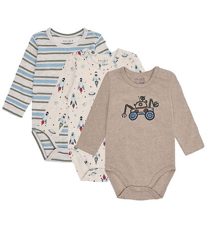 Hust and Claire Bodysuit l/s - 3-Pack - Bertram Rocket - Wheat M