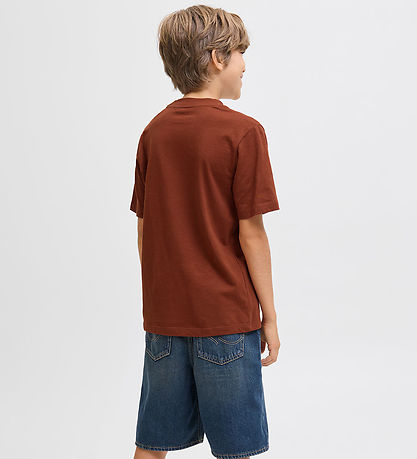 Jack & Jones Stuttermabolur - JjeCaleb - Brennt henna