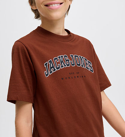 Jack & Jones Stuttermabolur - JjeCaleb - Brennt henna