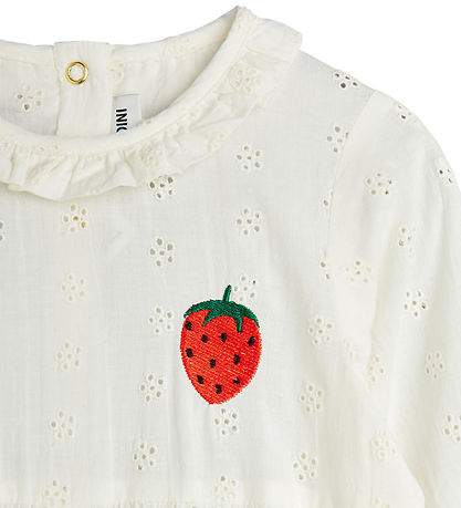 Mini Rodini Jumpsuit - Strawberry Schiffli - White