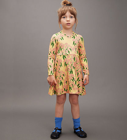 Mini Rodini Kjóll - Alpine Blóm - Gult