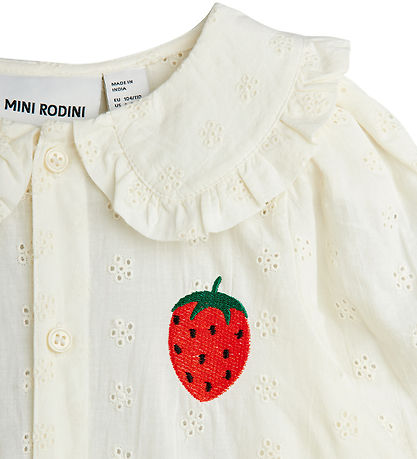 Mini Rodini Overhemd - Strawberry Schiffli - Wit