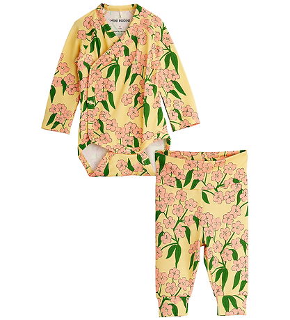 Mini Rodini Set - Wrap Bodysuit l/s/Trousers - Alpine Flowers - 