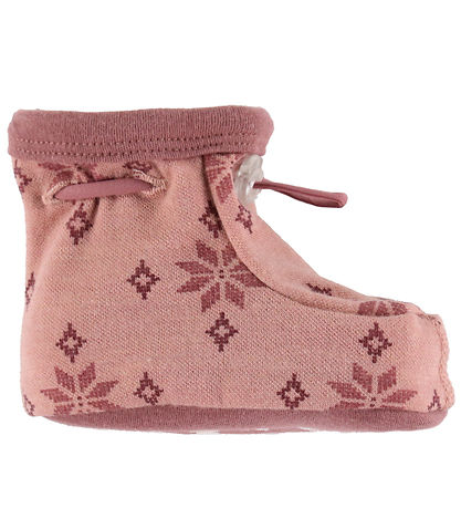 Joha Booties - 2-layer - Wool/Cotton - Rose w. Snowflakes