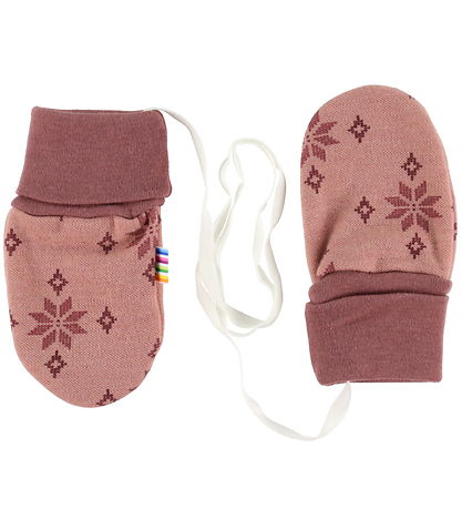 Joha Mittens w/o Thumb - Wool/Cotton - Rose w. Snowflakes