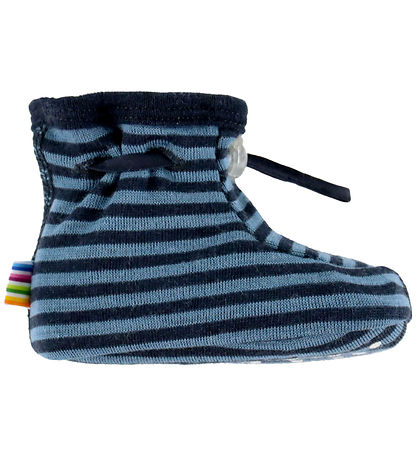 Joha Booties - Wool - 2-layer - Blue w. Stripes