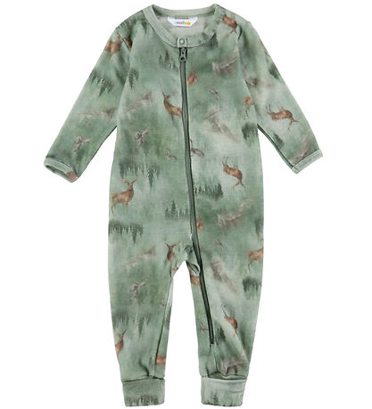 Joha Jumpsuit w. Feet - Wool - Green w. Forest