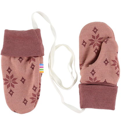 Joha Mittens w. Thumb - Wool/Cotton - Rose w. Snowflakes