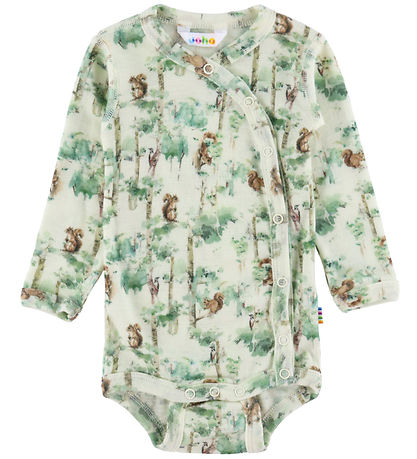 Joha Wrap Bodysuit l/s - Wool - Off White w. Trees