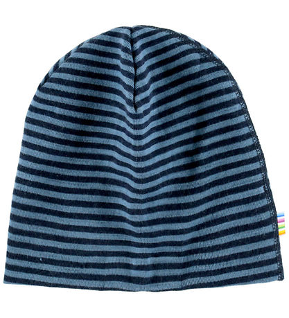Joha Beanie - Wool - 2-layer - Blue w. Stripes