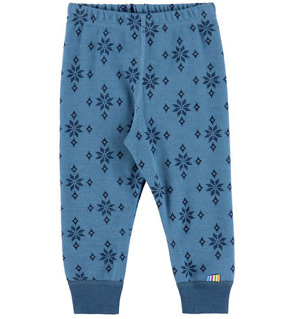 Joha Leggings - ull/Bómull - Blátt M. Snjókorn