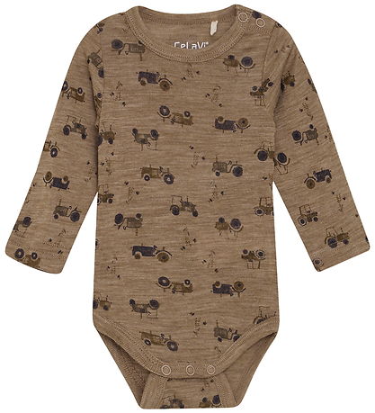 CeLaVi Bodysuit l/s - Wool - Cacoa Cream w. Tractors