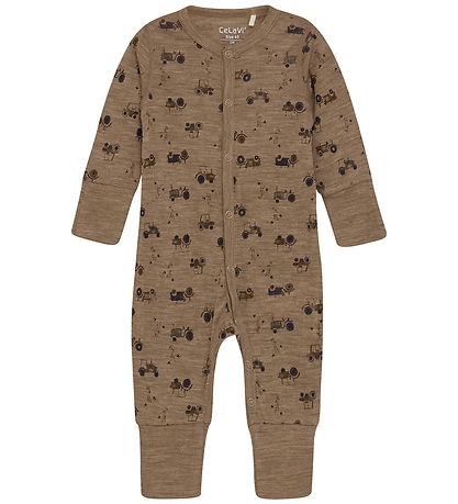CaLaVi Jumpsuit - Wool - Cocoa Cream w. Tractors