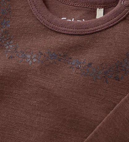 CeLaVi Bodysuit l/s - Wool - Maroon w. Print