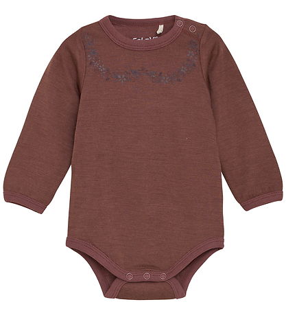 CeLaVi Bodysuit l/s - Wool - Maroon w. Print
