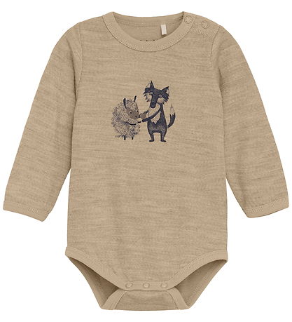 CeLaVi Bodysuit l/s - Wool - Savannah Tan w. Print